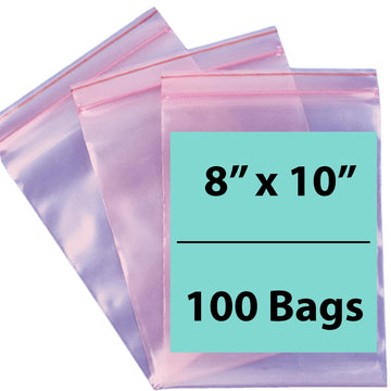Pink Anti Static Zip lock bags 4 mil 8" X 10" 100 Bags